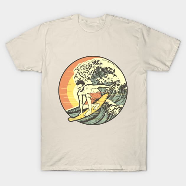 Retro Vintage Surfer Surfing A Wave T-Shirt by fizzyllama